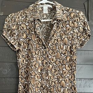 Geoffrey Beene Sport Women's Short Sleeve Button Front Printed Blouse